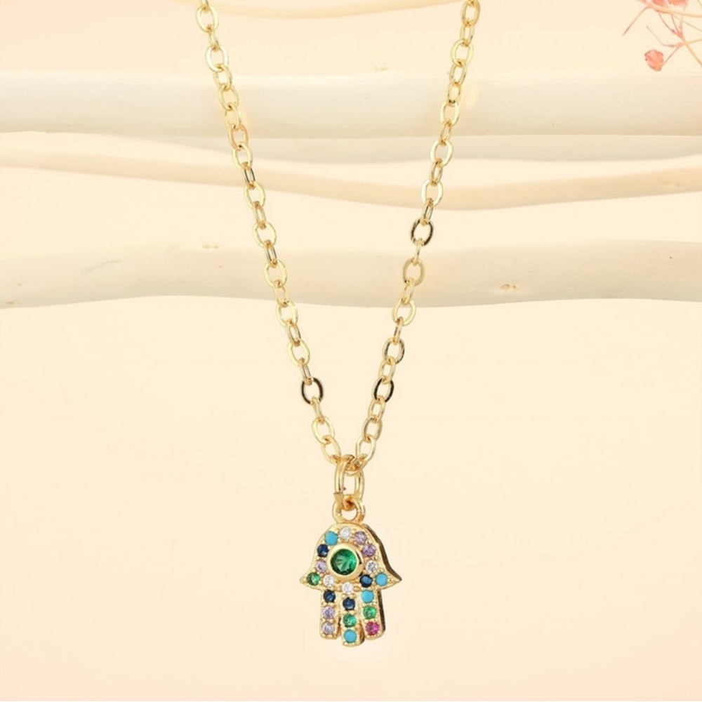 Gold Multicolor Hamsa Pendant Necklace